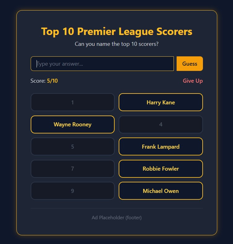 Top 10 Quiz gameplay